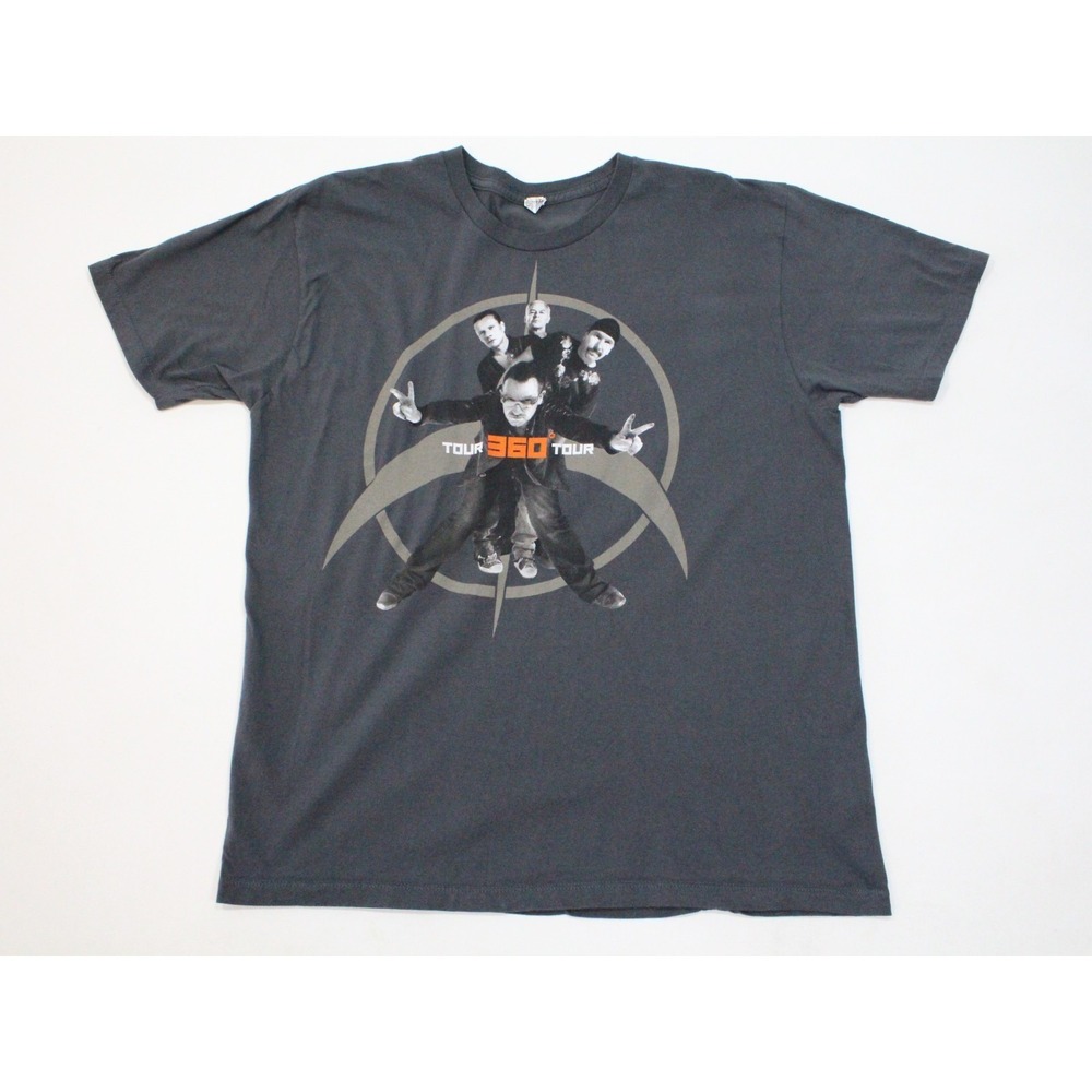 U2 360 TOUR 2009 US Tour T- Shirt Size Large Gray Graphic Print Cotton